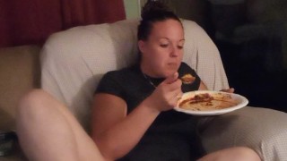 Slutty secretary lifts up her mini dress and eats dinner while teasing you with her panties