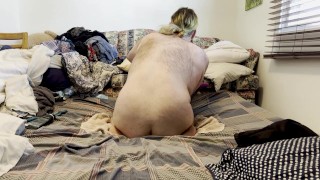 Chubby bear has fun with his dildos