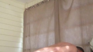 Beefy Tatted Up Hunk Bends Over The Couch and Trys To Fuck His Tight Hole With Spatula