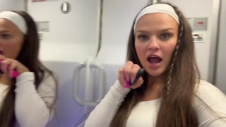 Slut Sneaks Off To Airplane Bathroom To Use Remote Controlled Vibrator