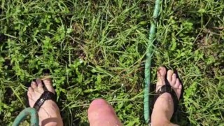 Walking Around Cumming And Peeing In The Garden Outside Through Foreskin